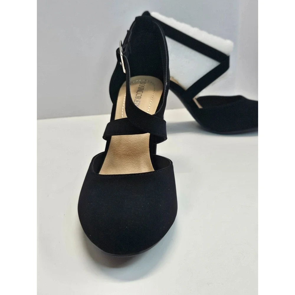 Pumps Chunky Heels Black Nubuck Suede Ankle Strappy With Buckle Women Size‎ 5.5